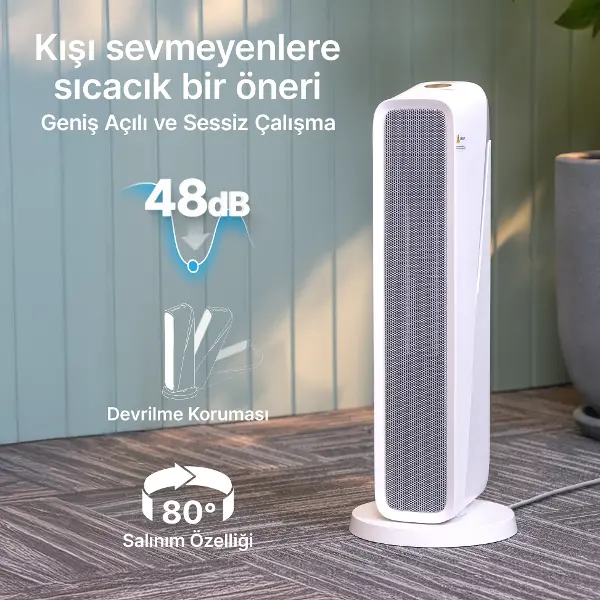 Fanlı Isıtıcı | 2000W, Mobil Kontrol, Kule Tipi, Güvenlikli, 3 Kademeli, Akıllı Isıtıcı