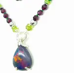 2815 Ateş Opal Garnet(Lal) Zebercet Yeşim Hematit Gümüş(925) aparatlı el yapımı kolye-5