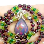 2815 Ateş Opal Garnet(Lal) Zebercet Yeşim Hematit Gümüş(925) aparatlı el yapımı kolye-8