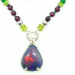 2815 Ateş Opal Garnet(Lal) Zebercet Yeşim Hematit Gümüş(925) aparatlı el yapımı kolye-3