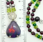 2815 Ateş Opal Garnet(Lal) Zebercet Yeşim Hematit Gümüş(925) aparatlı el yapımı kolye-7