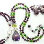 2815 Ateş Opal Garnet(Lal) Zebercet Yeşim Hematit Gümüş(925) aparatlı el yapımı kolye-6
