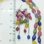 2832 Hindistan el kesimi Safir Yakut çelik aparatlı el yapımı küpe-3