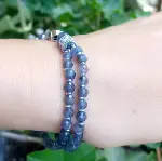 2827 Hindistan el kesimi İyolit(su safiri) Hematit Zirkon rondela el yapımı bileklik-3
