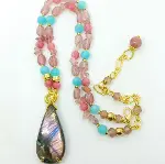 2838 Labradorit çilek ve gül Kuvars Amazonit Hematit el yapımı kolye-7