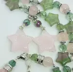 2818 Pembe Kuvars Florit çelik aparatlı el yapımı küpe-5