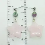 2818 Pembe Kuvars Florit çelik aparatlı el yapımı küpe-3