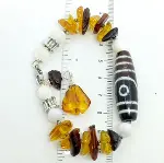 2811 Tibet Akik Kehribar Sedef Hematit Zirkon çelik aparatlı el yapımı bileklik-6