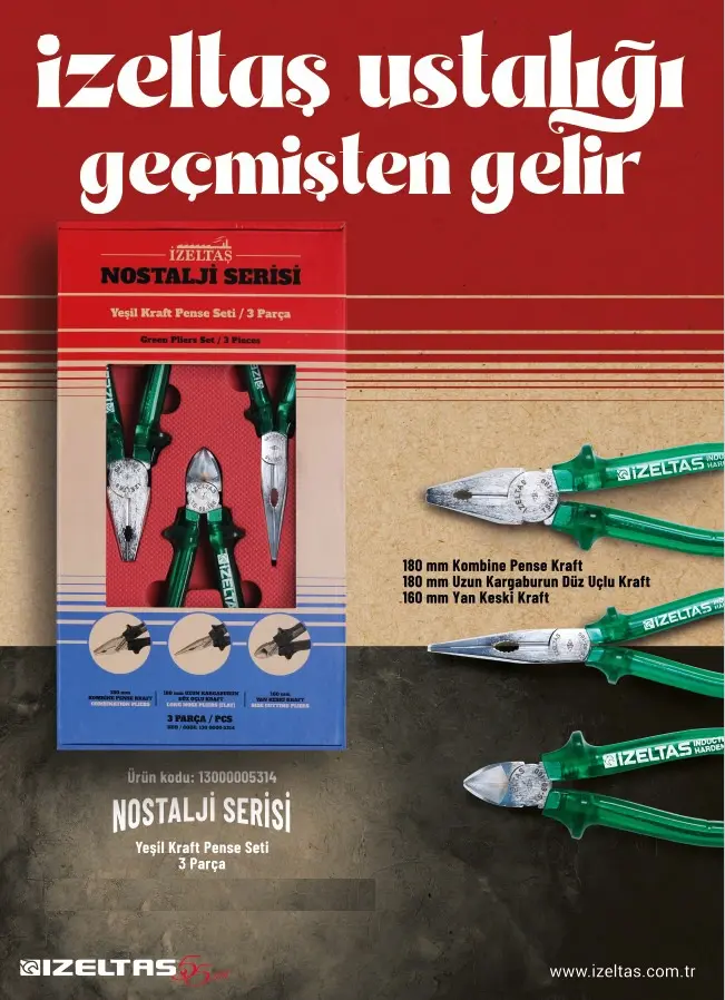 İzeltaş 13000005314 Nostalji Serisi Kraft Pense Seti 3 Parça