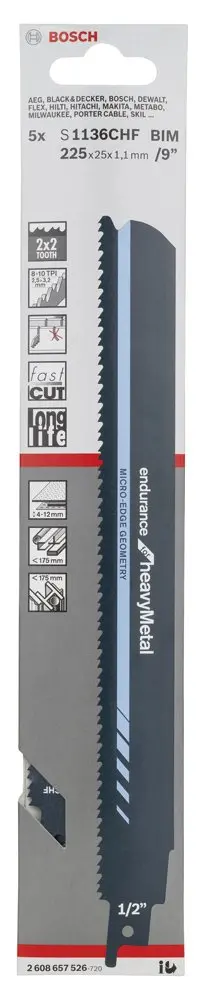 Bosch Endurance Serisi Ağır Metal için Panter Testere Bıçağı S 1136 CHF - 5'li