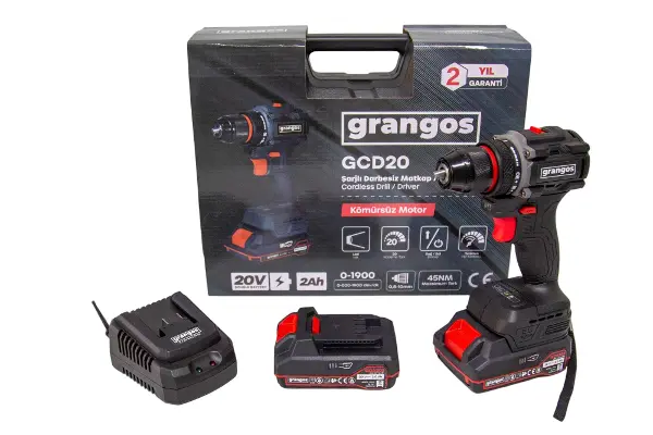 Grangos GCD20-T2 20V 2 Ah Çift Akülü Darbesiz Matkap Vidalama