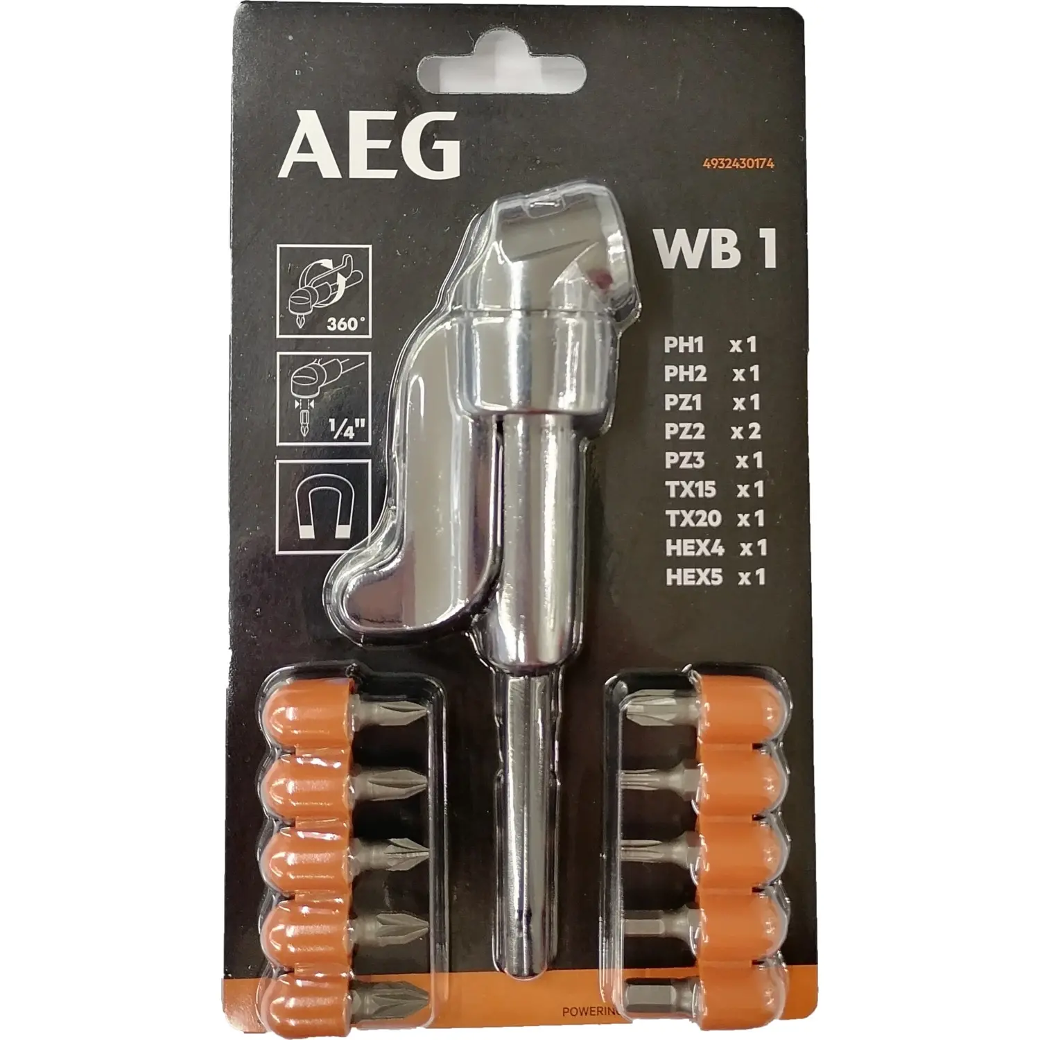 AEG WB 1 Vidalama Köşe Adaptörü + 10 Parça Uç Seti