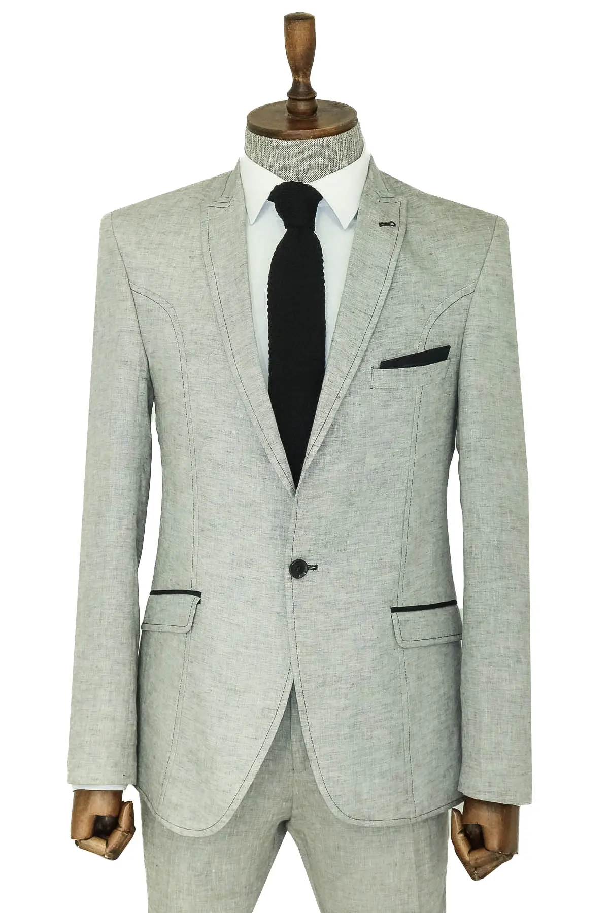 Pamuklu Slim Fit Desenli Gri Erkek Takım Elbise - Wessi