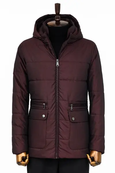 Slim Fit Kapüşonlu Bordo Erkek Şişme Mont - Wessi