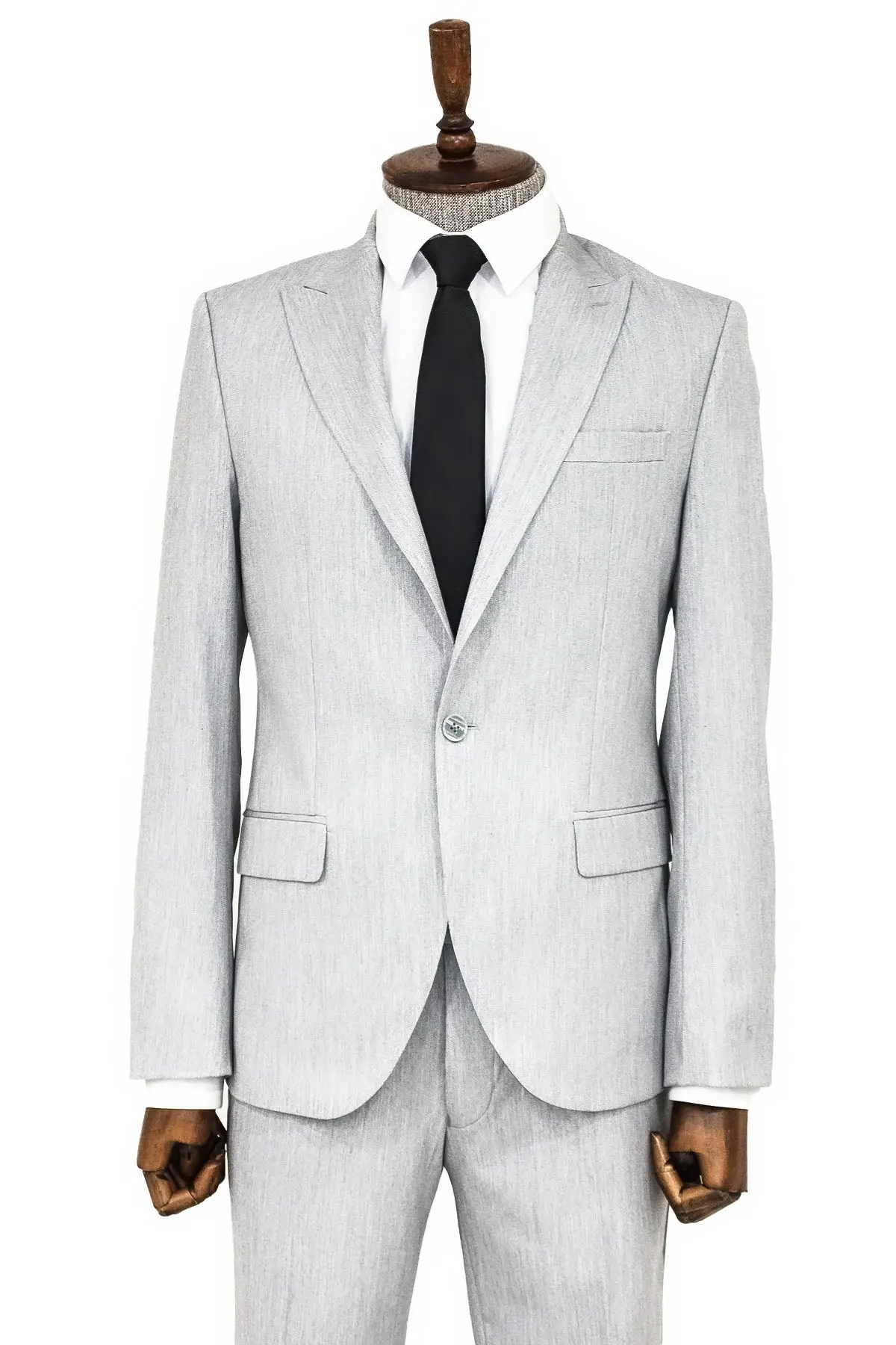 İki Parça Slim Fit Açık Gri Erkek Takım Elbise - Wessi