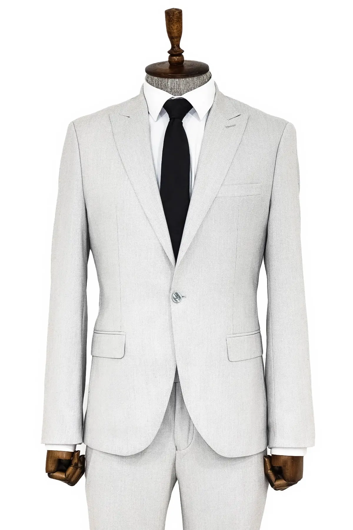 Açık Gri Desensiz İki Parça Slim Fit Takım Elbise - Wessi