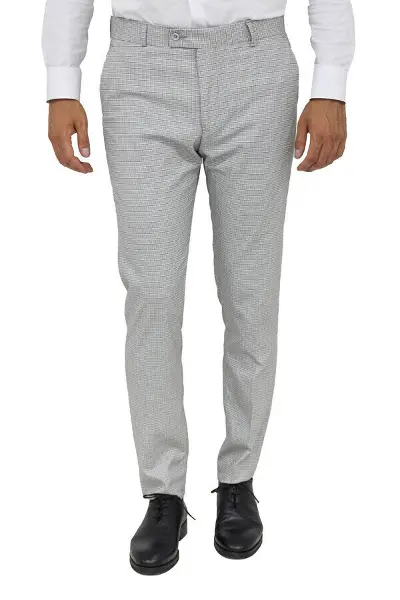 Slim Fit Kareli Kumaş Gri Erkek Pantolon - Wessi