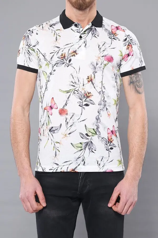 Polo Yaka Çiçek Desenli T-shirt - Wessi Polo Yaka Çiçek Desenli T-shirt - Wessi