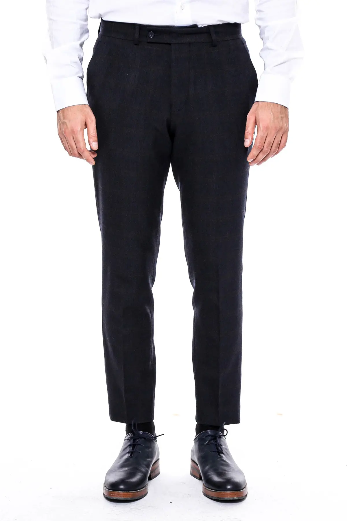 Kareli Desenli Slim Fit Füme Erkek Pantolon - Wessi