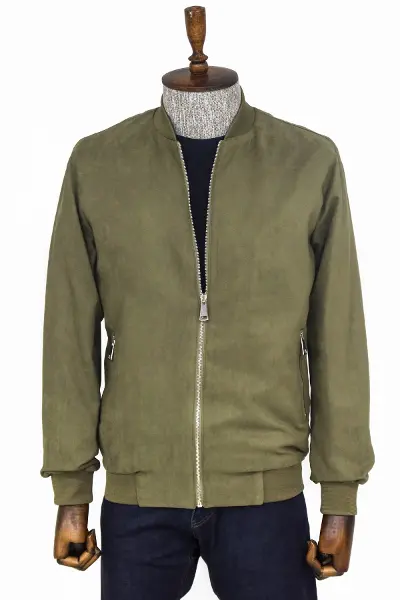Desensiz Fermuarlı Cepli Açık Yeşil Erkek Bomber Ceket - Wessi