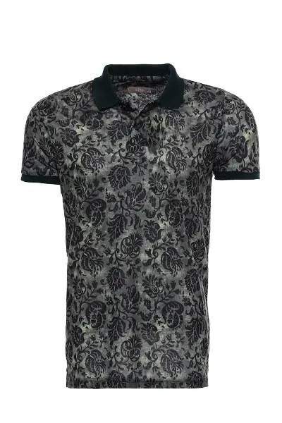 Yeşil Çiçek Desenli Polo Yaka T-shirt - Wessi