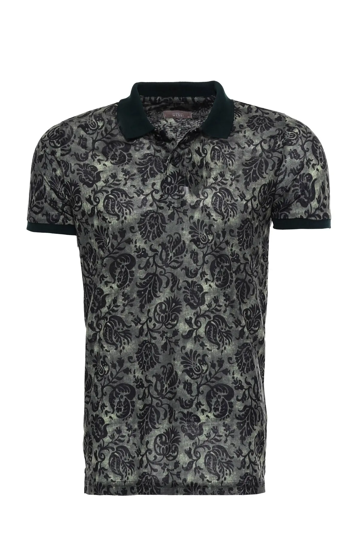 Yeşil Çiçek Desenli Polo Yaka T-shirt - Wessi