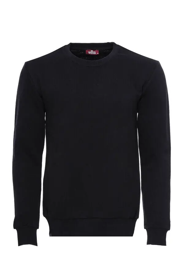 Siyah Desensiz Bisiklet Yaka Sweatshirt - Wessi