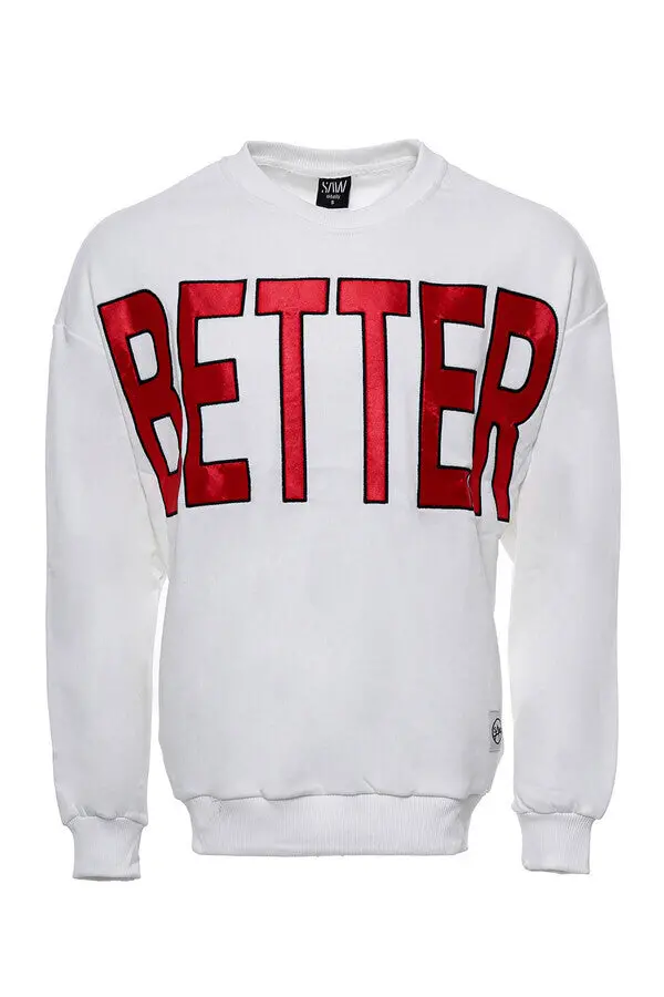 Bisiklet Yaka Beyaz Ön Baskılı Erkek Sweatshirt - Wessi