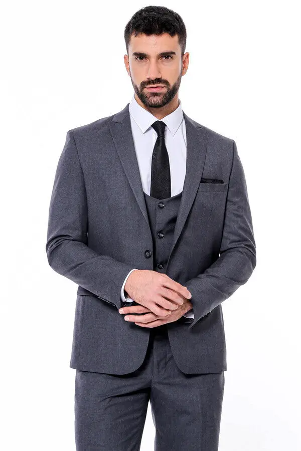 Desensiz Slim Fit Antrasit Erkek Takım Elbise - Wessi
