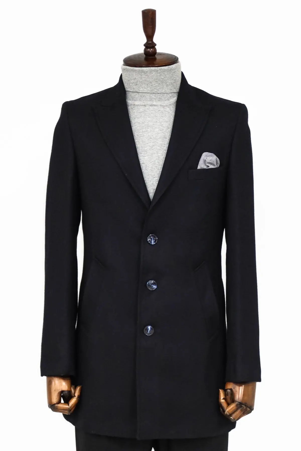 Kaşe Slim Fit Geniş Yaka Gri Erkek Kaban - Wessi