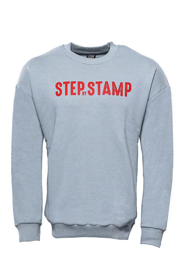 Yazı Baskılı Bisiklet Yaka Gri Sweatshirt - Wessi