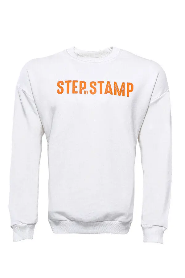Yazı Baskılı Bisiklet Yaka Beyaz Sweatshirt - Wessi