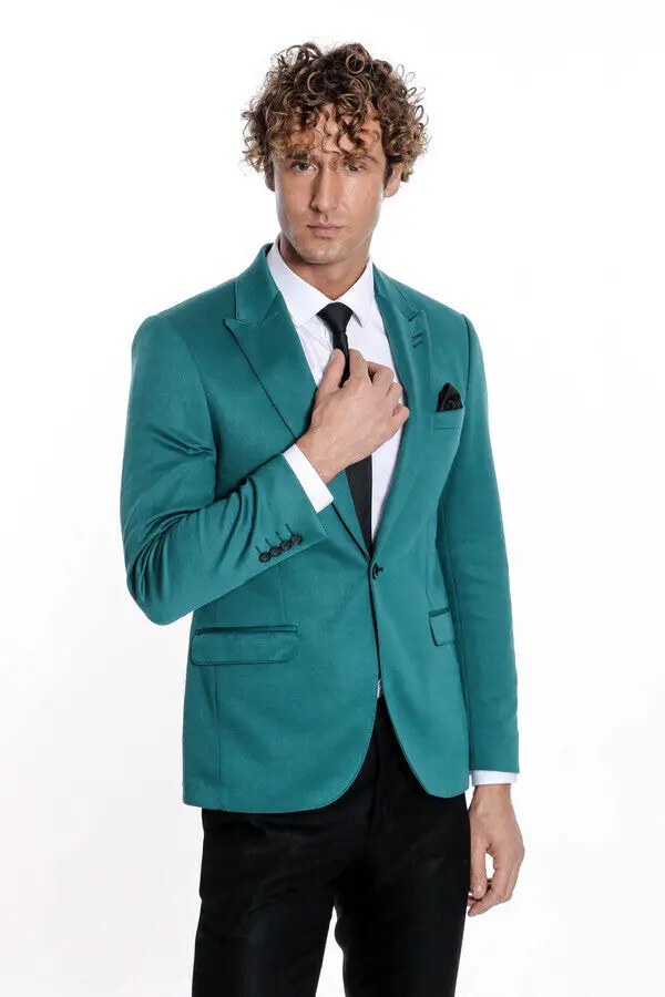 Pamuk Slim Fit Desensiz Yeşil Erkek Ceket - Wessi