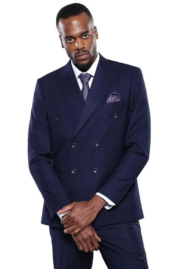 Kruvaze Slim Fit Lacivert Erkek Takım Elbise - Wessi