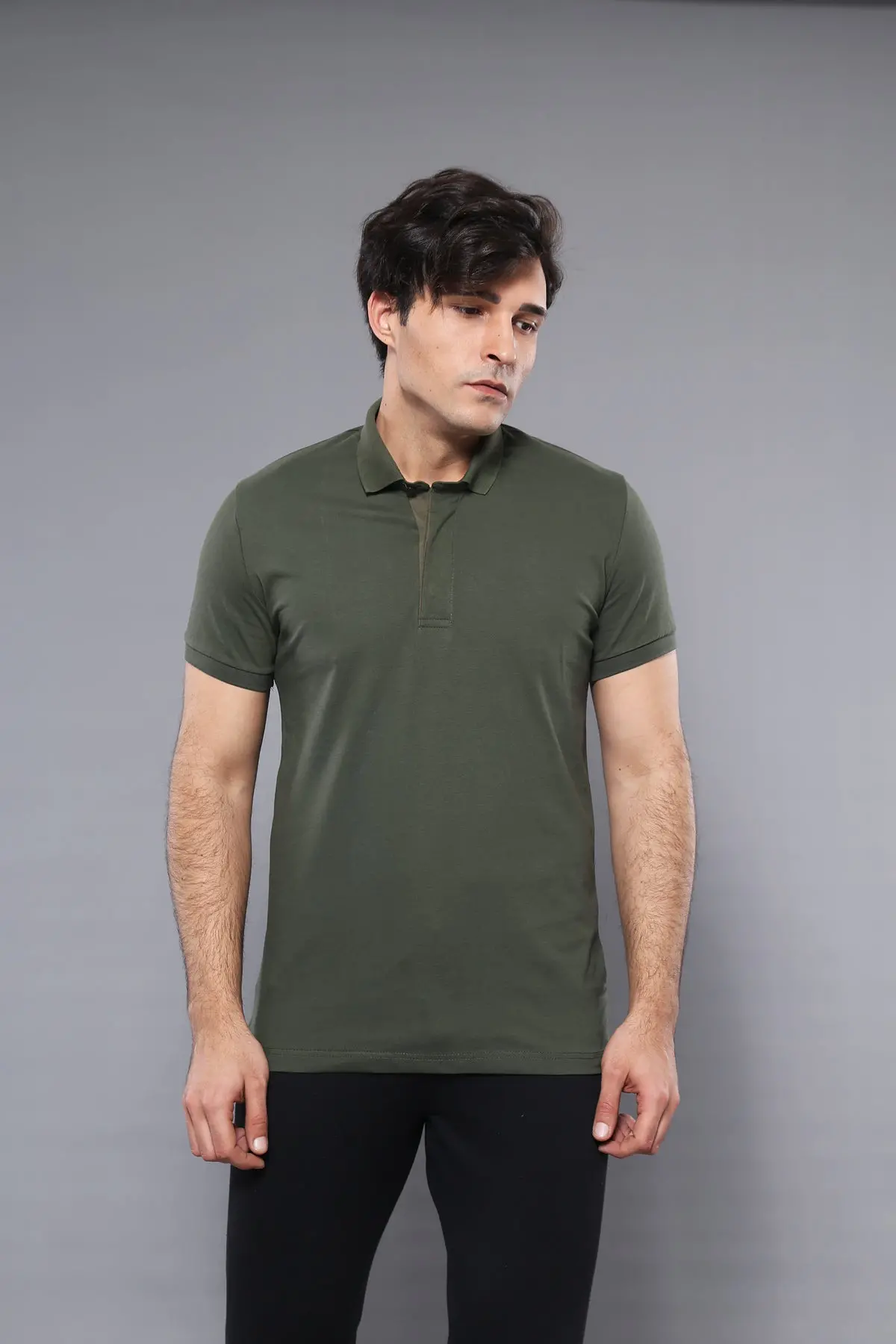 Polo Yaka Düz Haki Erkek T-shirt - Wessi Polo Yaka Düz Haki Erkek T-shirt - Wessi