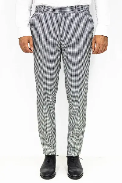 Kaz Ayağı Desenli Slim Fit Gri Erkek Pantolon - Wessi