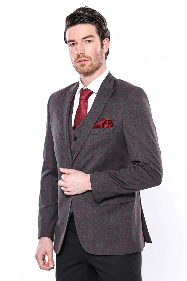 Ekose Füme Slim Fit Erkek Ceket - Wessi
