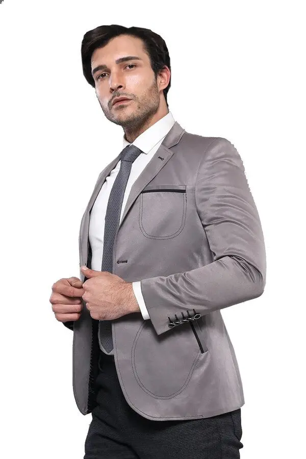 Yan Torba Cep Slim Fit Gri Ceket | Wessi