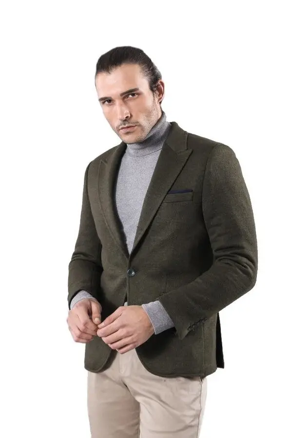 Yün Tek Düğmeli Yeşil Slim Fit Ceket - Wessi
