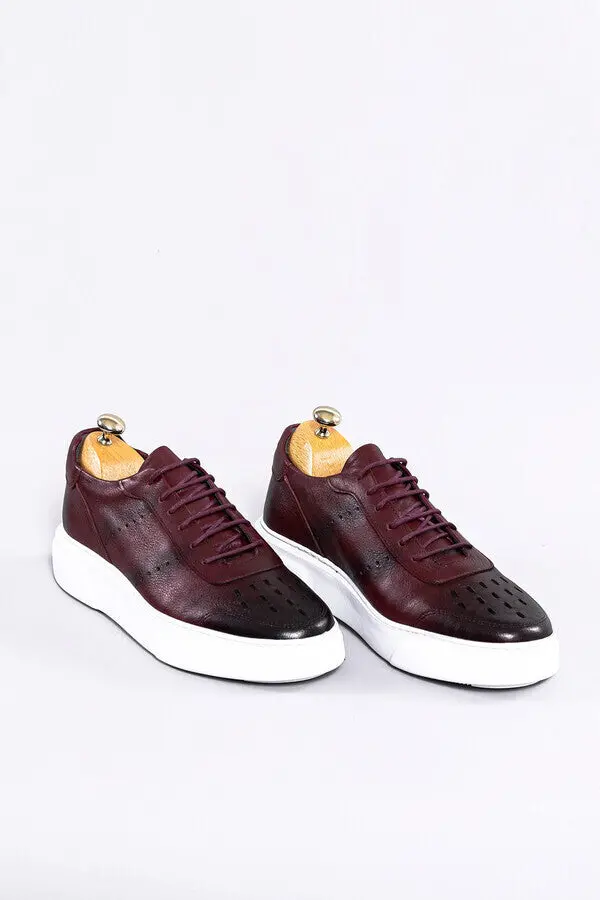 Hakiki Deri Bağcıklı Bordo Sneakers | Wessi