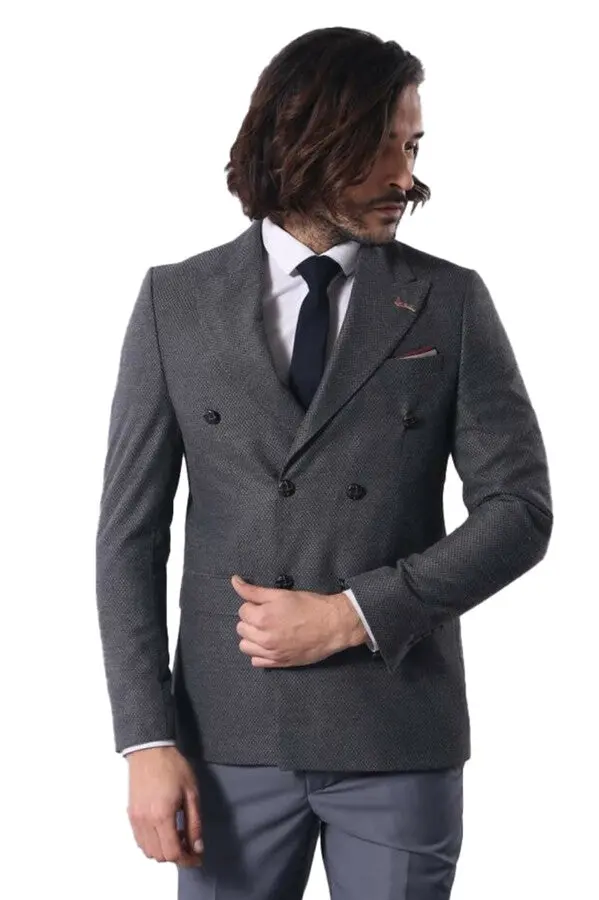 Kruvaze Slimfit Gri Ceket - Wessi