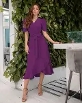 Kadın Kruvaze Yaka Midi Boy Kuşaklı Krep Elbise 120 Cm-5