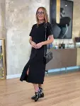 Kadın Kısa Kollu Bisiklet Yakalı Cepli önden Yırtmaçlı Viskon Iki Iplik Midi Elbise-5