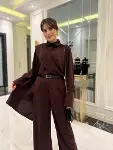 Kadın Uzun Kollu şal Detaylı Bluz Ve Pantolon Ikili Takım (kemer Dahil Değil)-1