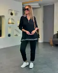 Kadın Uzun Kollu Ribana Ve Fermuar Detay Bluz Ve Yüksel Bel Pantolon 2li Takım-1