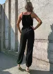 Kadın Ip Askılı Kruvaze Yakalı Belden Kuşaklı Uzun Sandy Tulum-2