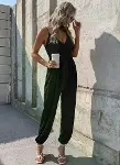 Kadın Ip Askılı Kruvaze Yakalı Belden Kuşaklı Uzun Sandy Tulum-3