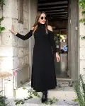 Kadın Balıkçı Yaka Omuzlardan Açık Uzun Kollu Janjan Krep Elbise-3