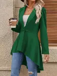 Kadın Uzun Kollu Yakalı önden Düğmeli Uzun Atlas Blazer Ceket-2