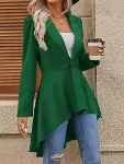 Kadın Uzun Kollu Yakalı önden Düğmeli Uzun Atlas Blazer Ceket-4